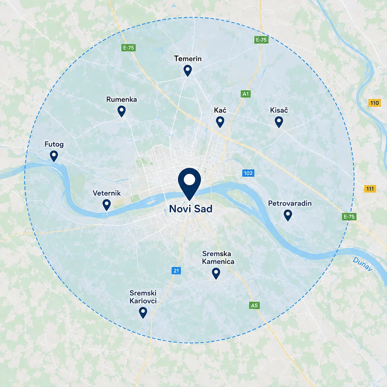 Mapa teritorije poslovanja - Novi Sad i okolina